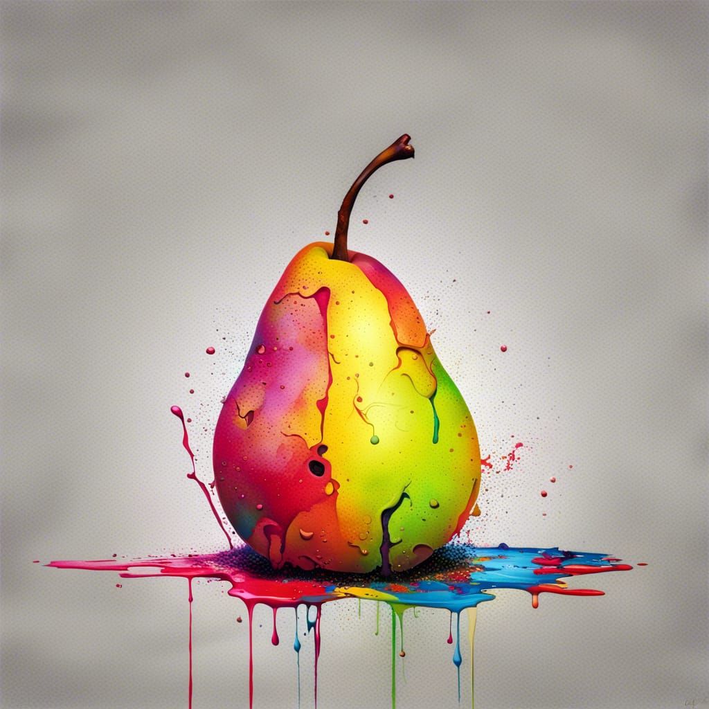 Polychromatic Pear in Graffiti Splash Art Style