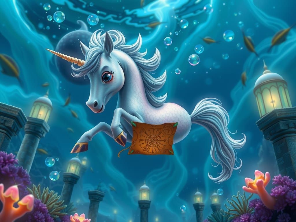 Mystical Sea Horse in a Dreamlike Underwater Realm