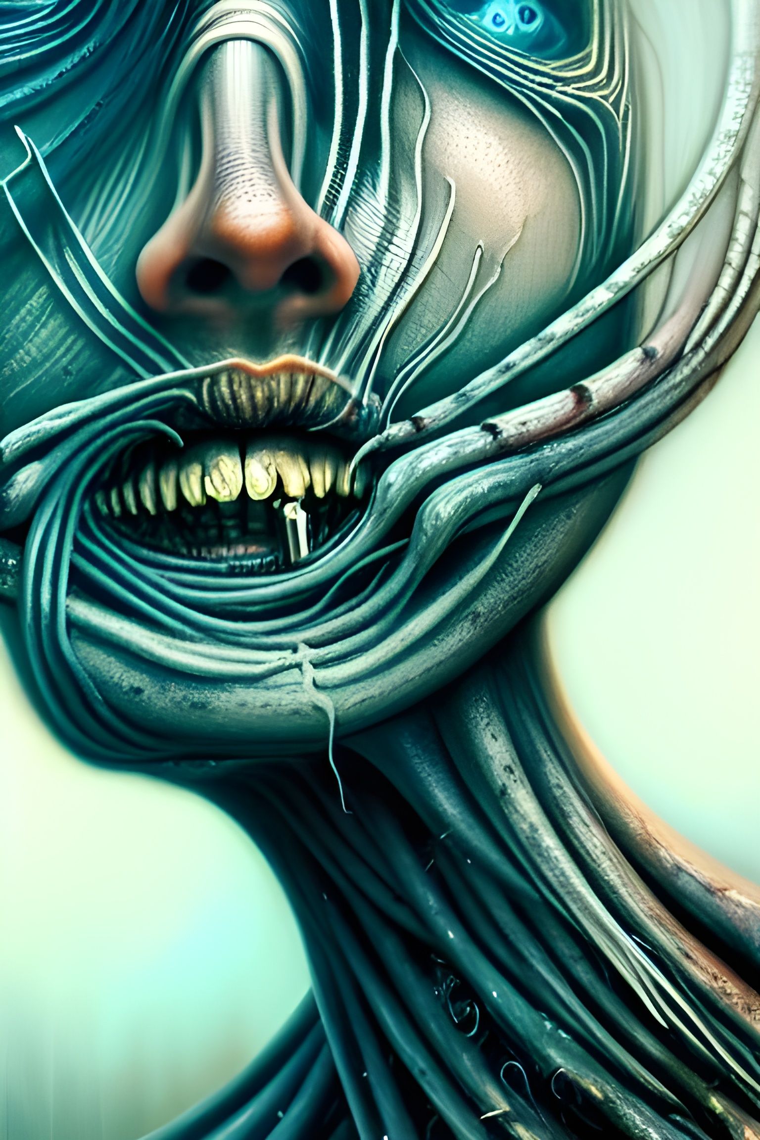 Grotesque Figure with Swirling Details in Grungy Style