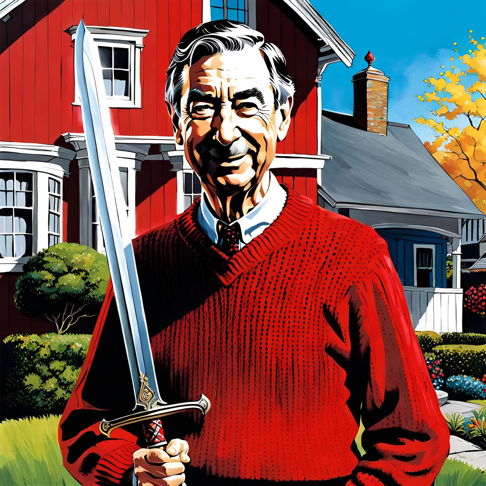 Mr. Rogers Portrait with Sword, Graffiti Art
