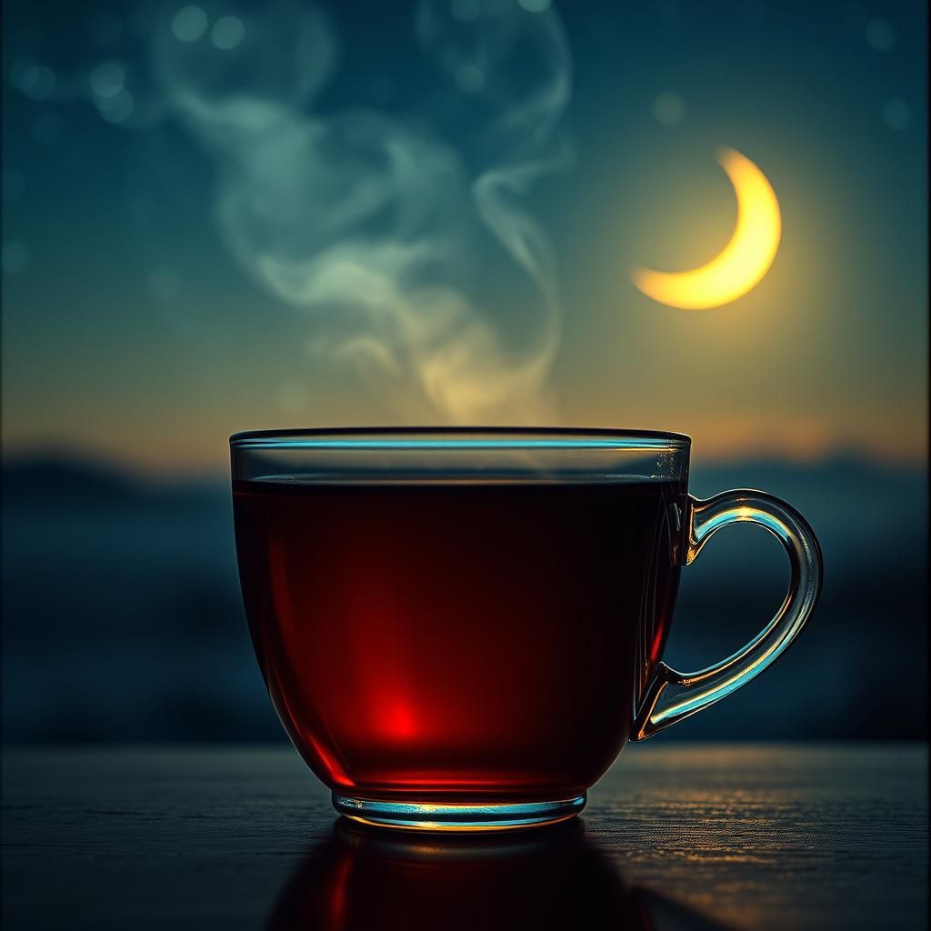 Night Sky Tea Reflection: Cinematic Film Still