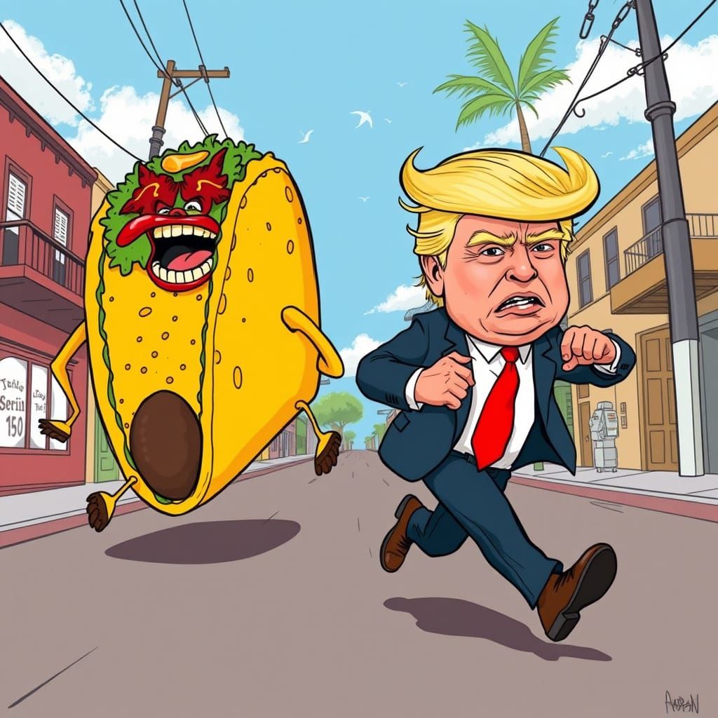 Trump Chased by Taco: Satirical Art