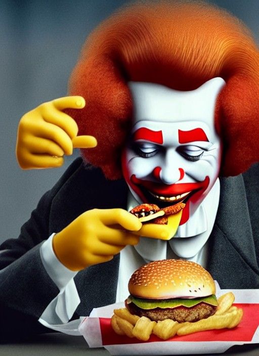 Ronald McDonald eating a Burger King