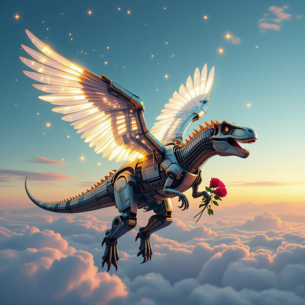 Dreamer with Mechanical Wings in Vaporwave Style