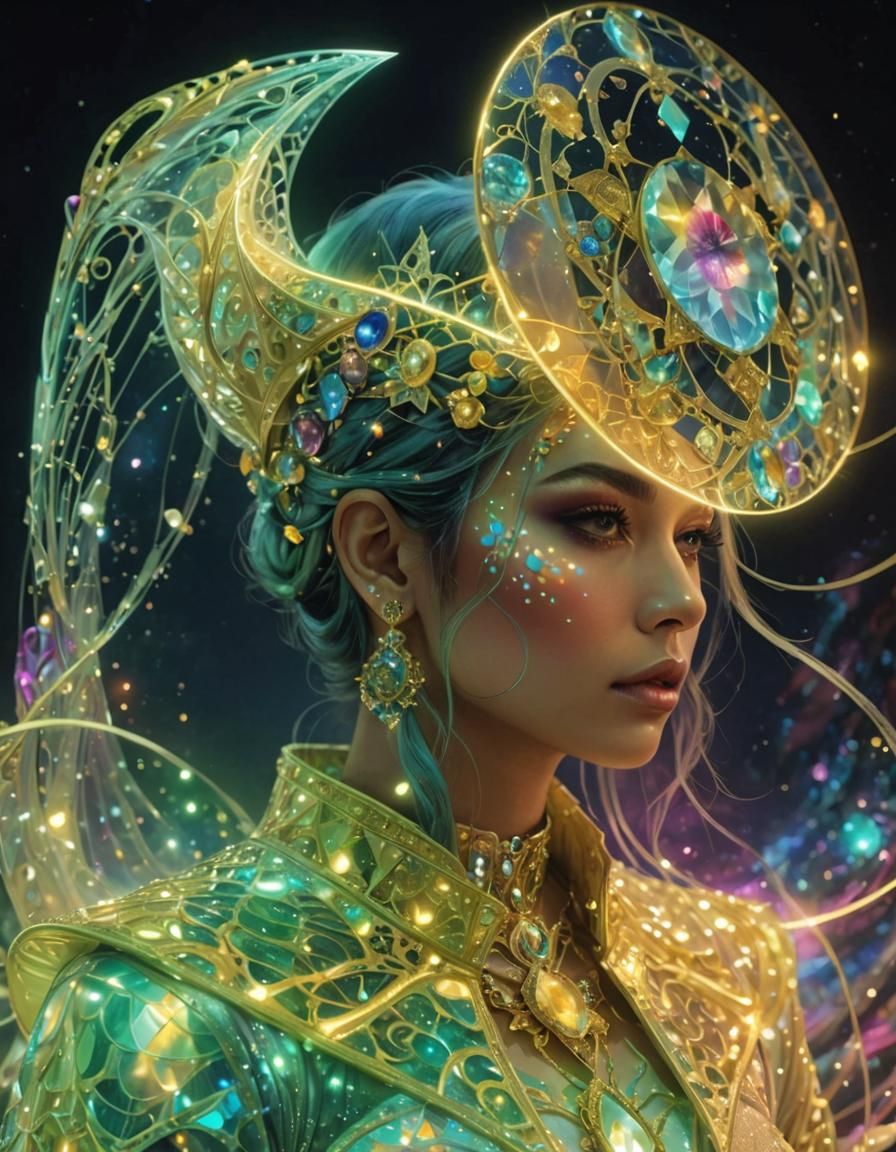 Cosmic Chimera Girl: Holographic Astral Illustration