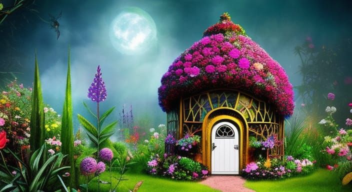 Fairy House in Elaborate Flower Garden Illustration
