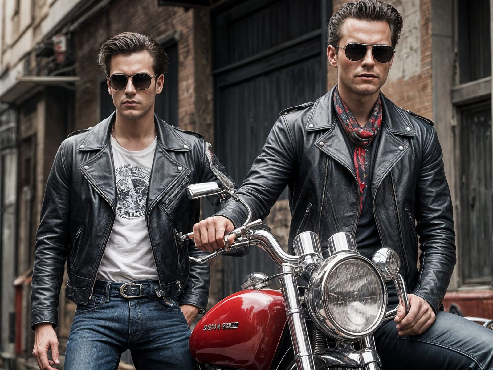 1950s Bikers with Vintage Motorcycles in Cinematic Style