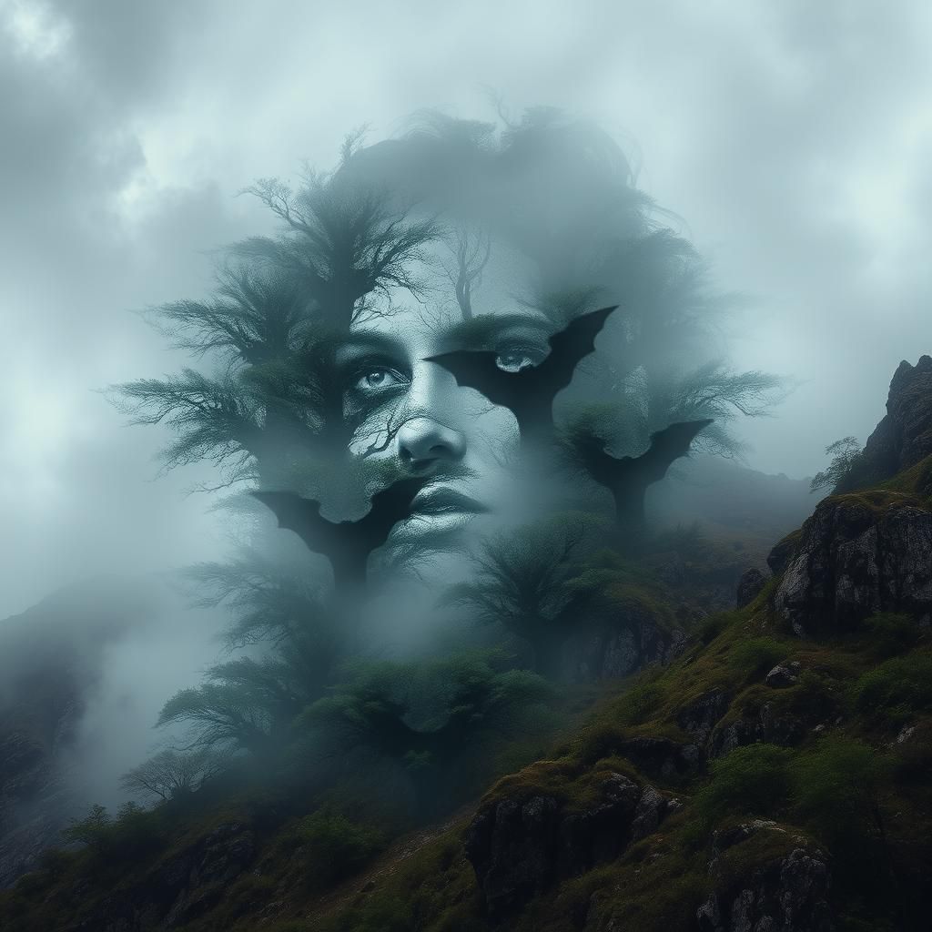 Haunting Face Made of Ghosts and Monsters