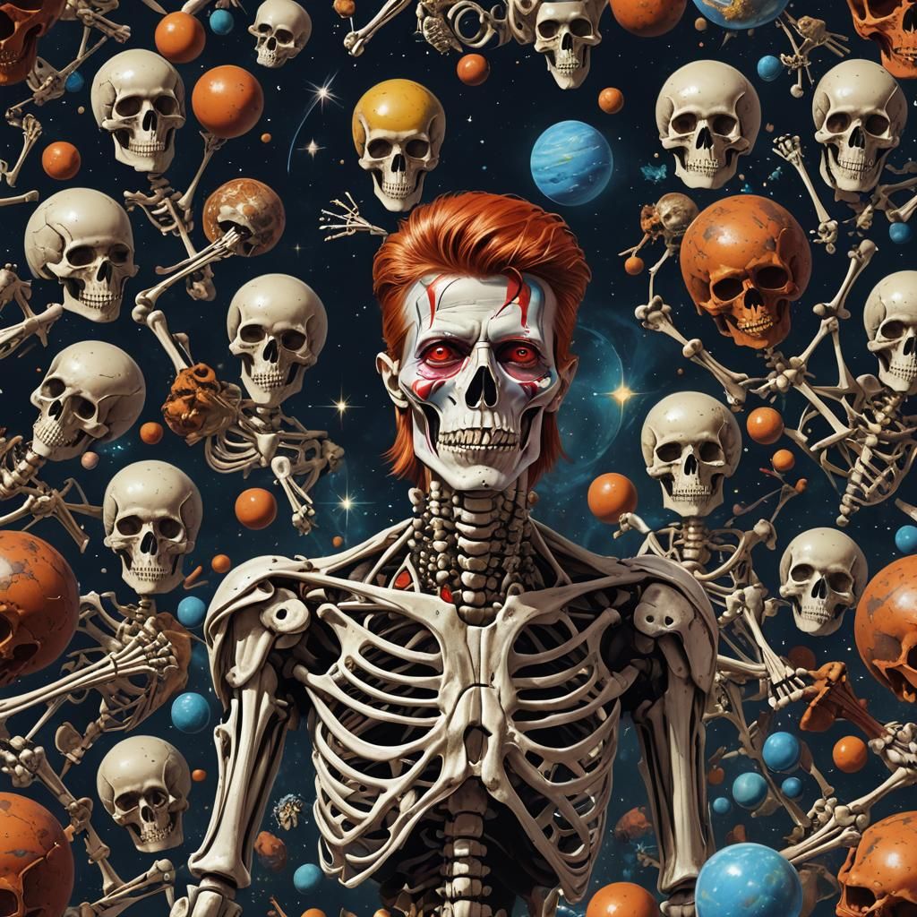 David Bowie's Starman in a Galaxy of Skeletons and Stars