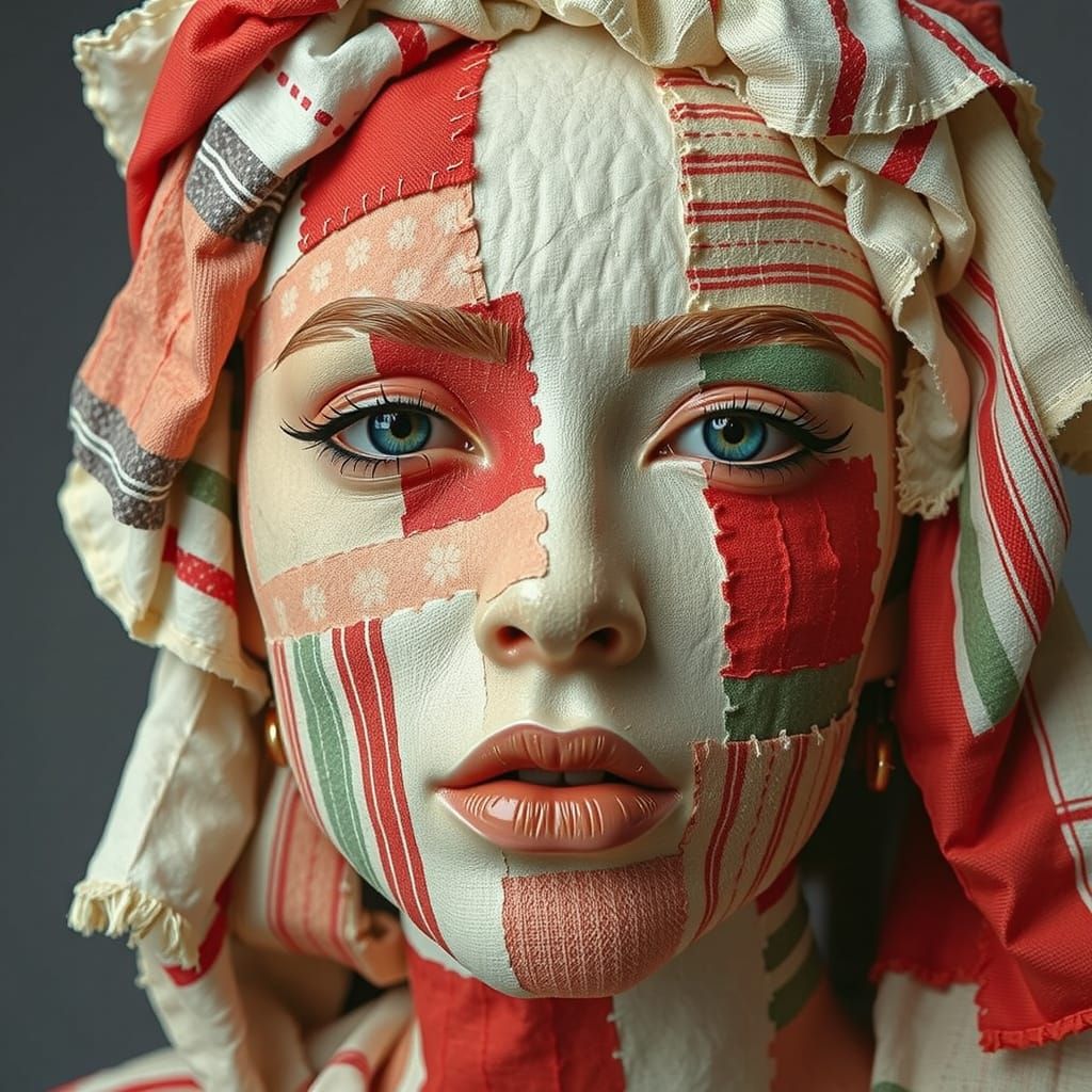 3D Patchwork Quilt Face with Elegant Glass Sheen