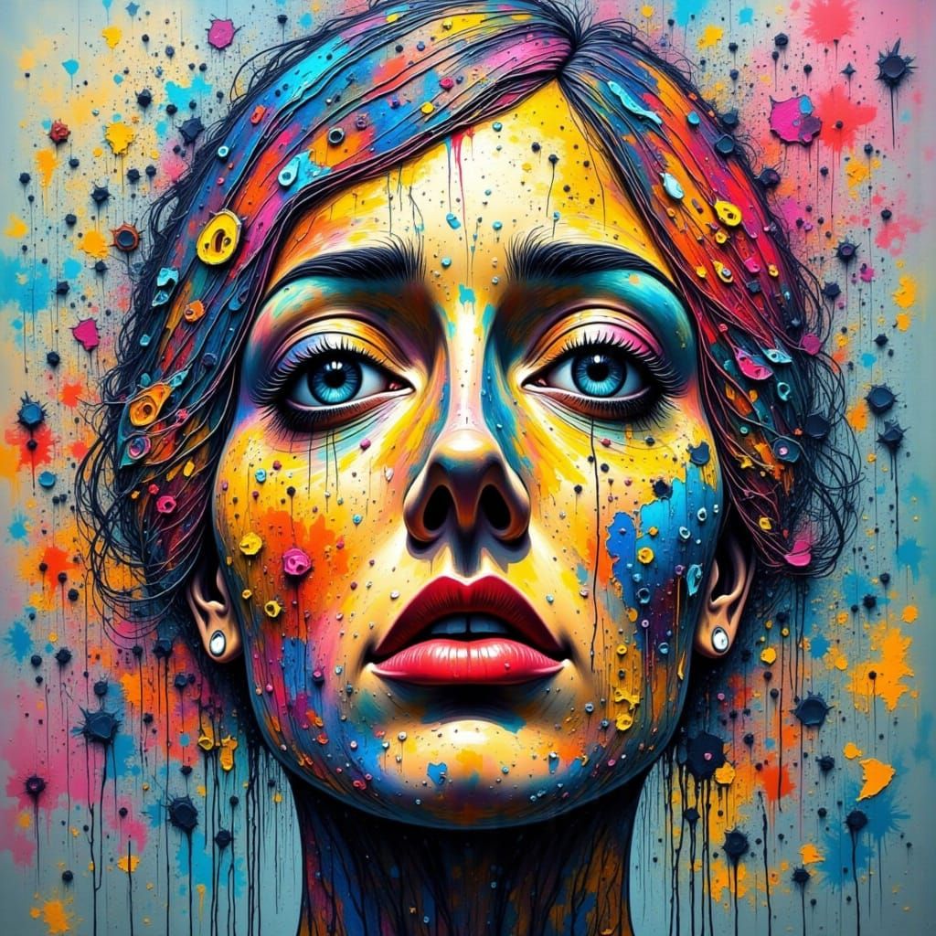 Vibrant Abstract Painting with Swirling Shapes