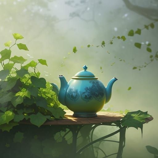 Whimsical Ivy Growing in Teapot Steam: Watercolor
