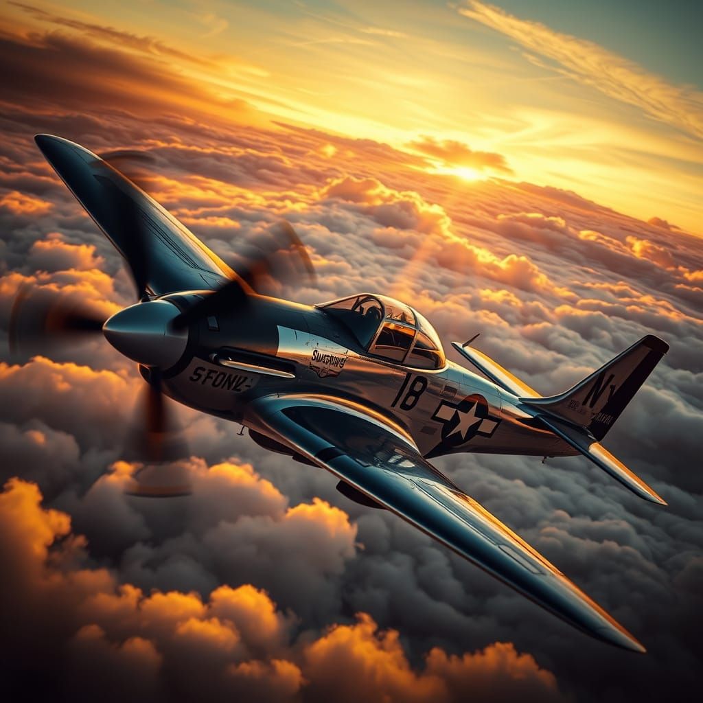 Epic Sunset Patrol in a Weathered P-51D Mustang