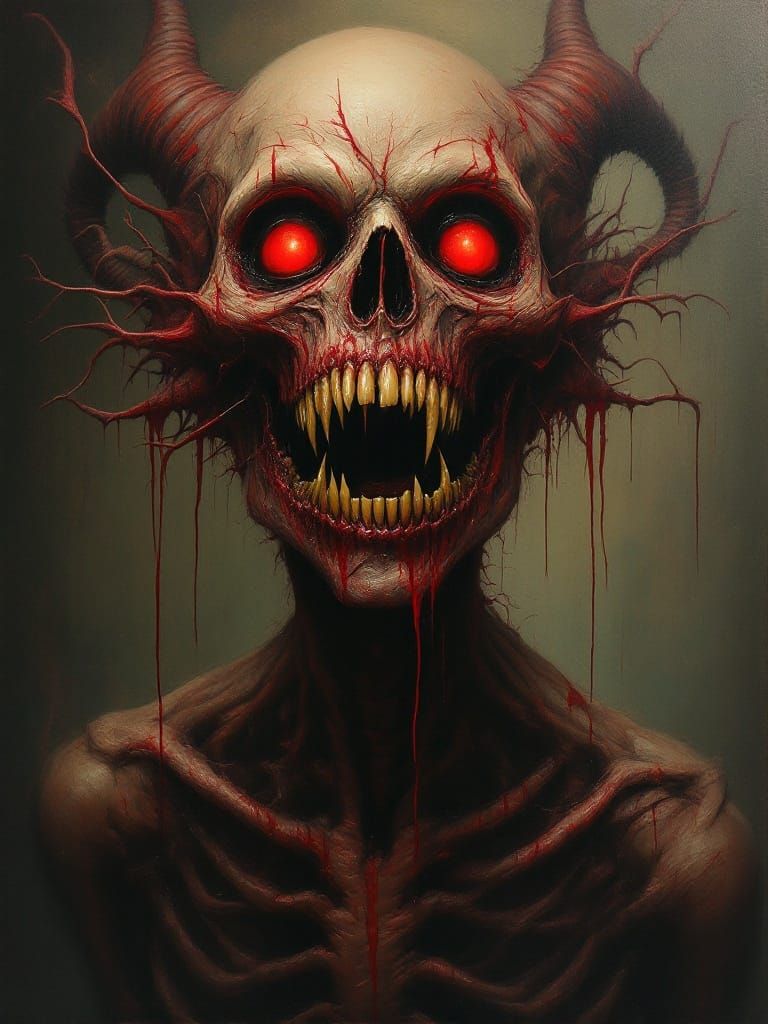 Surreal Demon Woman in Grotesque Oil Painting Style