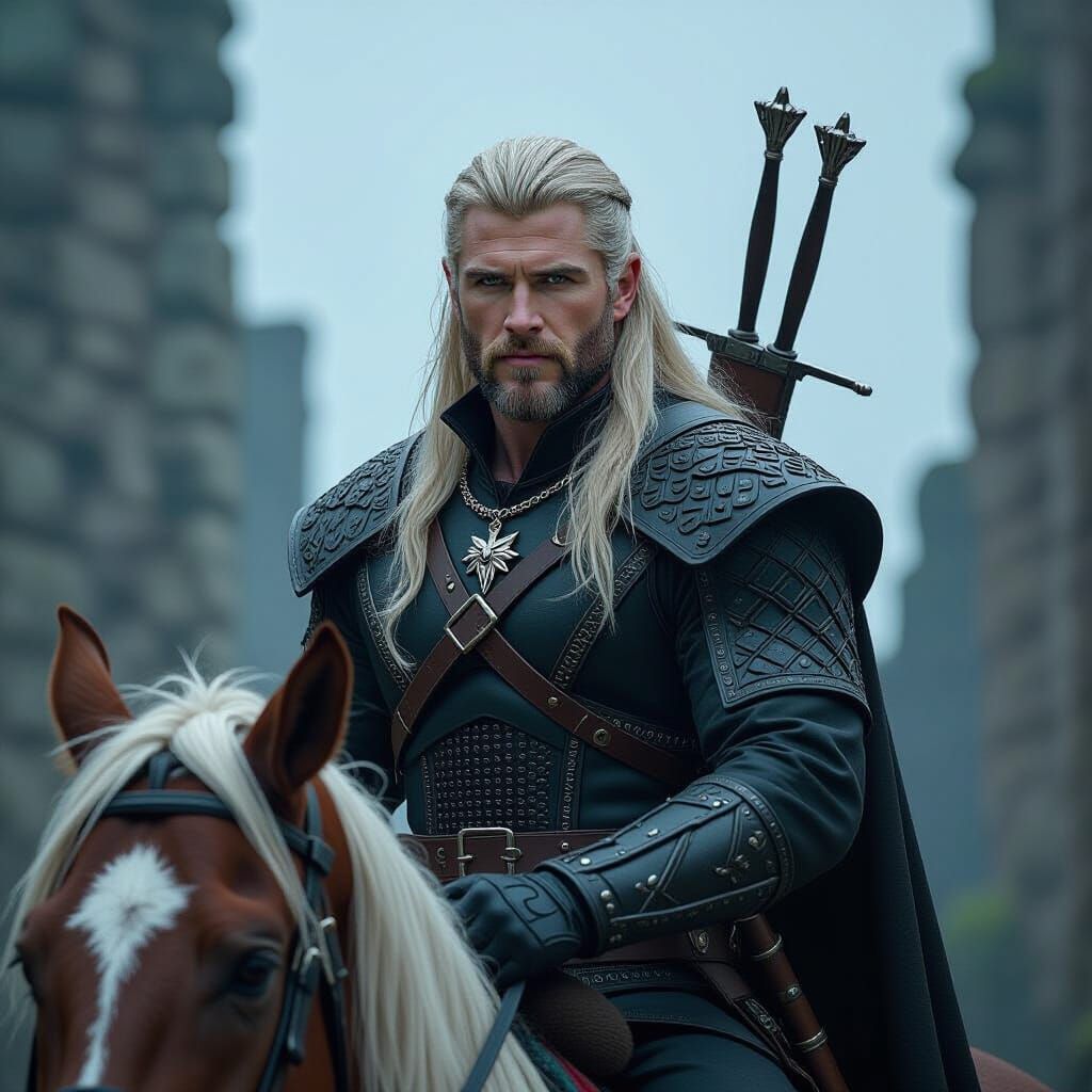 Geralt of Rivia at Kaer Morhen in Dark Fantasy Style