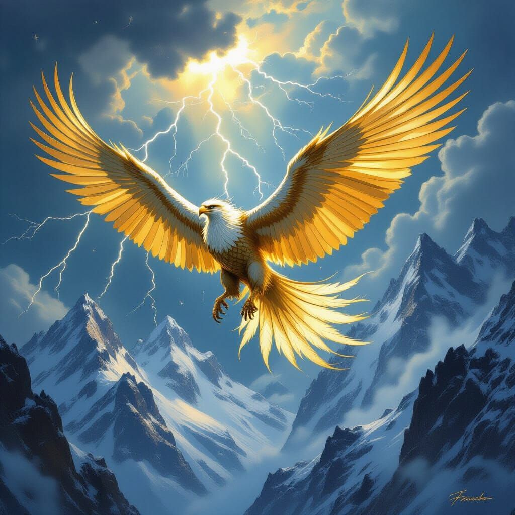 Griffin Soaring Through Stormy Sky in Fantasy Art Style