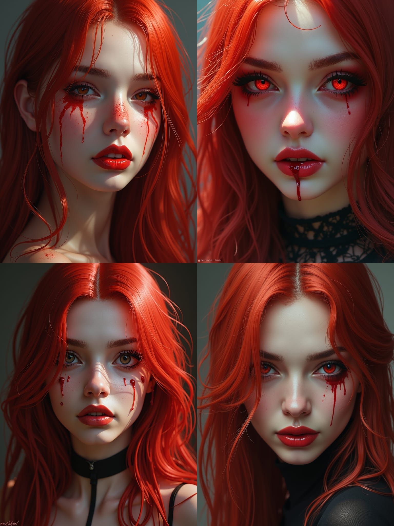 Vampire Woman with Crimson Eyes, Digital Art