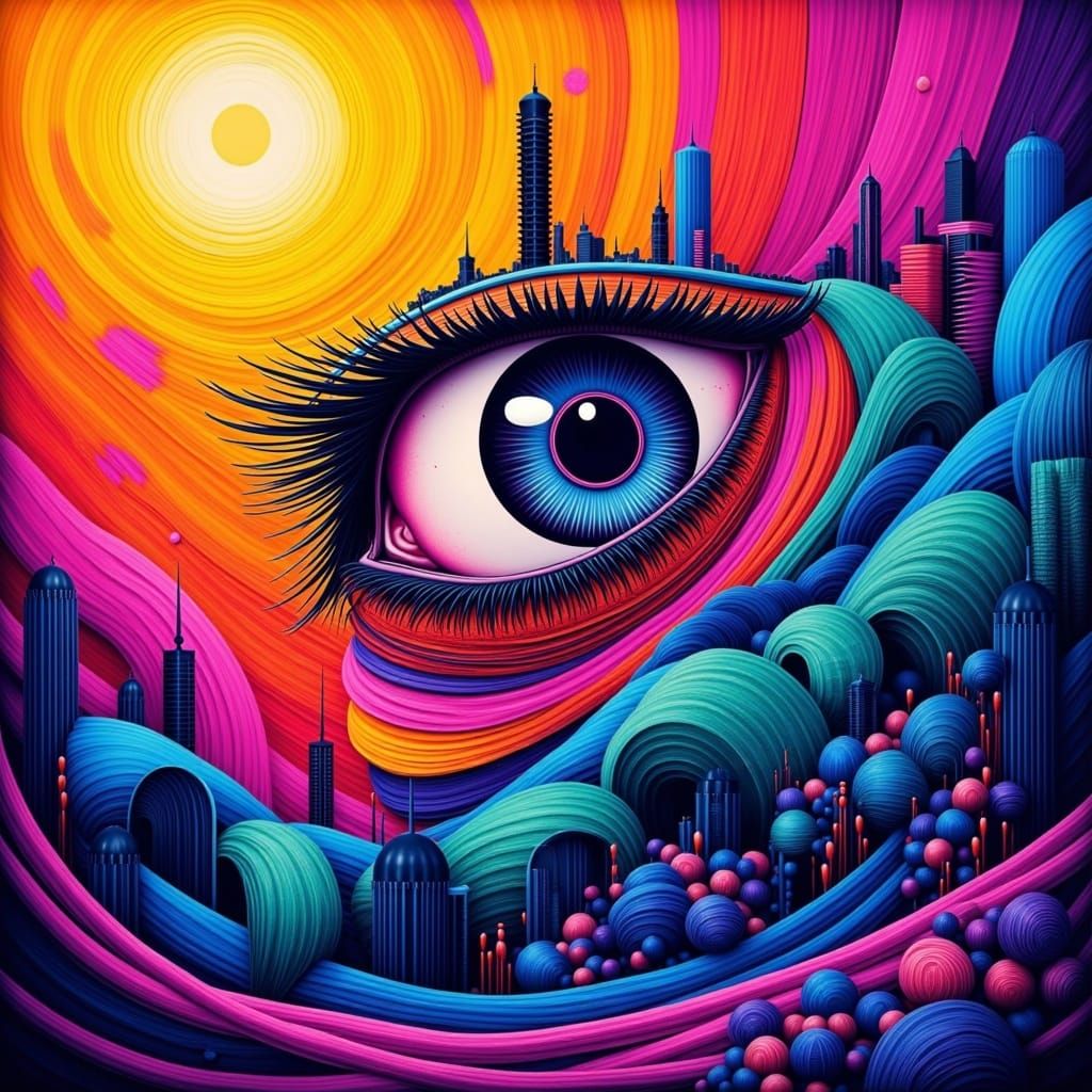 Cyberpunk Cityscape in Iridescent Hues