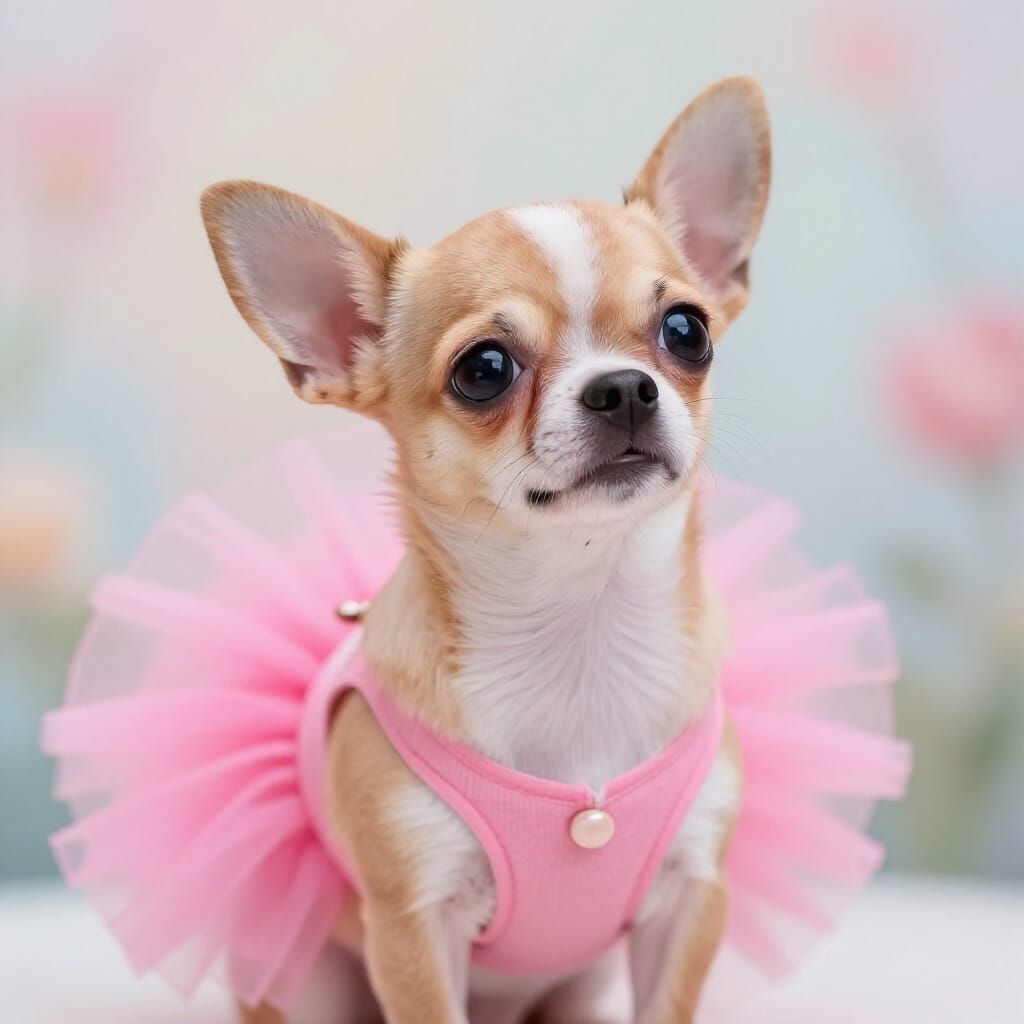Adorable Chihuahua in Pink Tutu, Dreamlike Bokeh