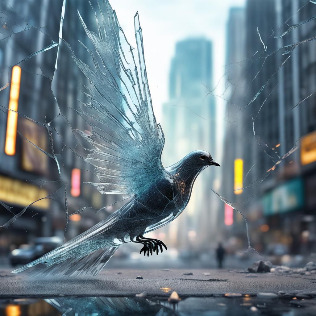 Glass Dove: Neon City in Flight