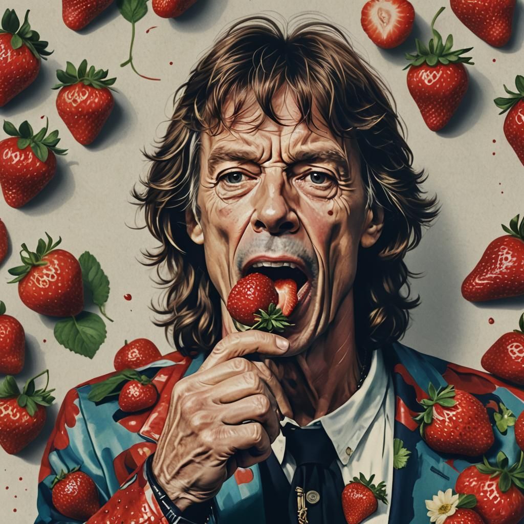 Mick Jagger Eating Strawberries in Realistic 8k