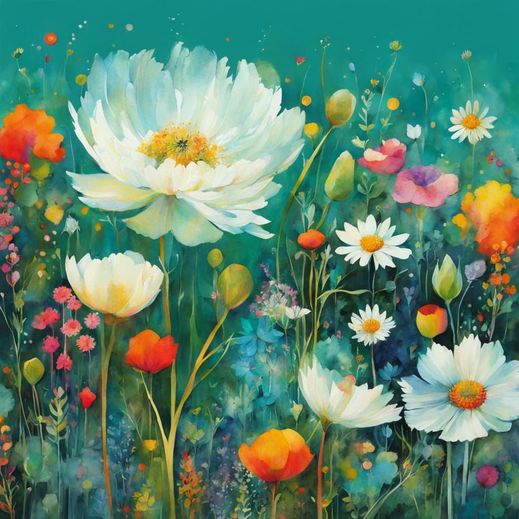 Whimsical Wildflower in Vibrant Cubist Style