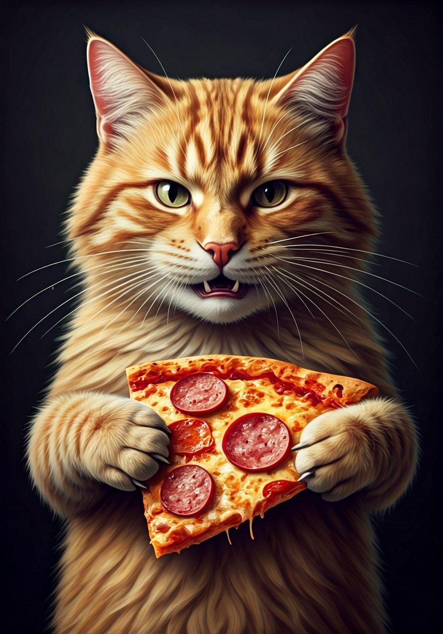 Tabby Cat Protects All-Meat Pizza Slice Realistically