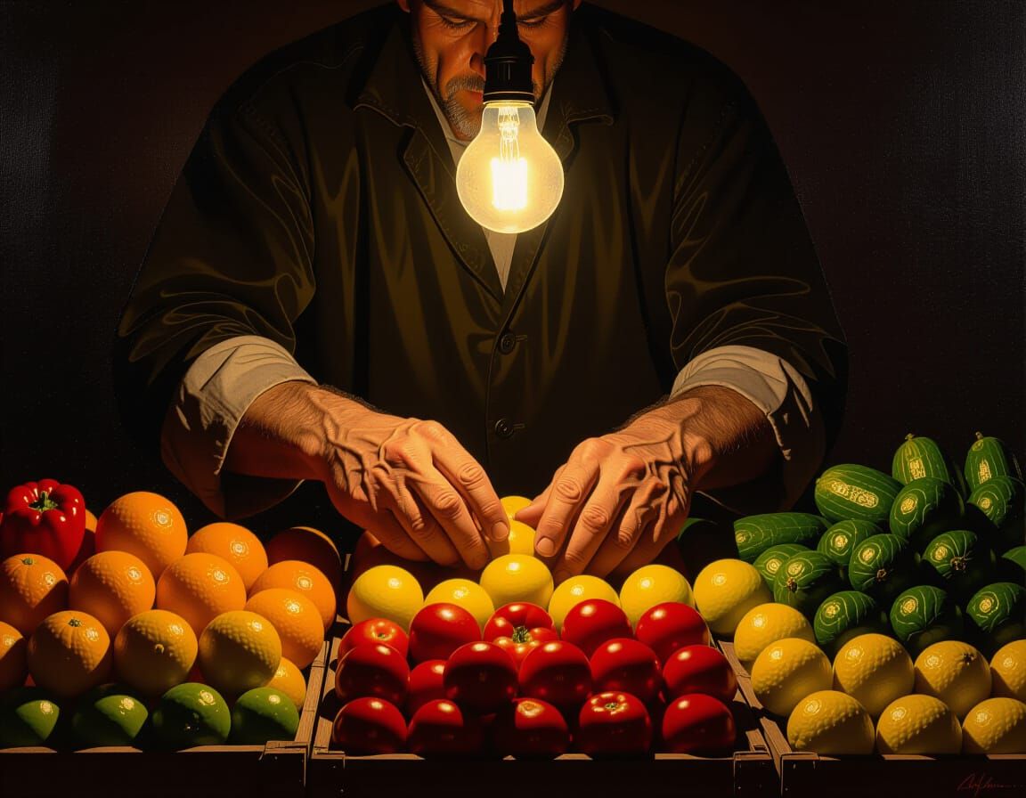 Dramatic Night Market Scene in Baroque Style