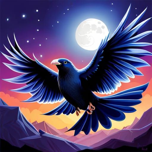 Raven in Flight: Hyperrealistic Watercolor Illustration