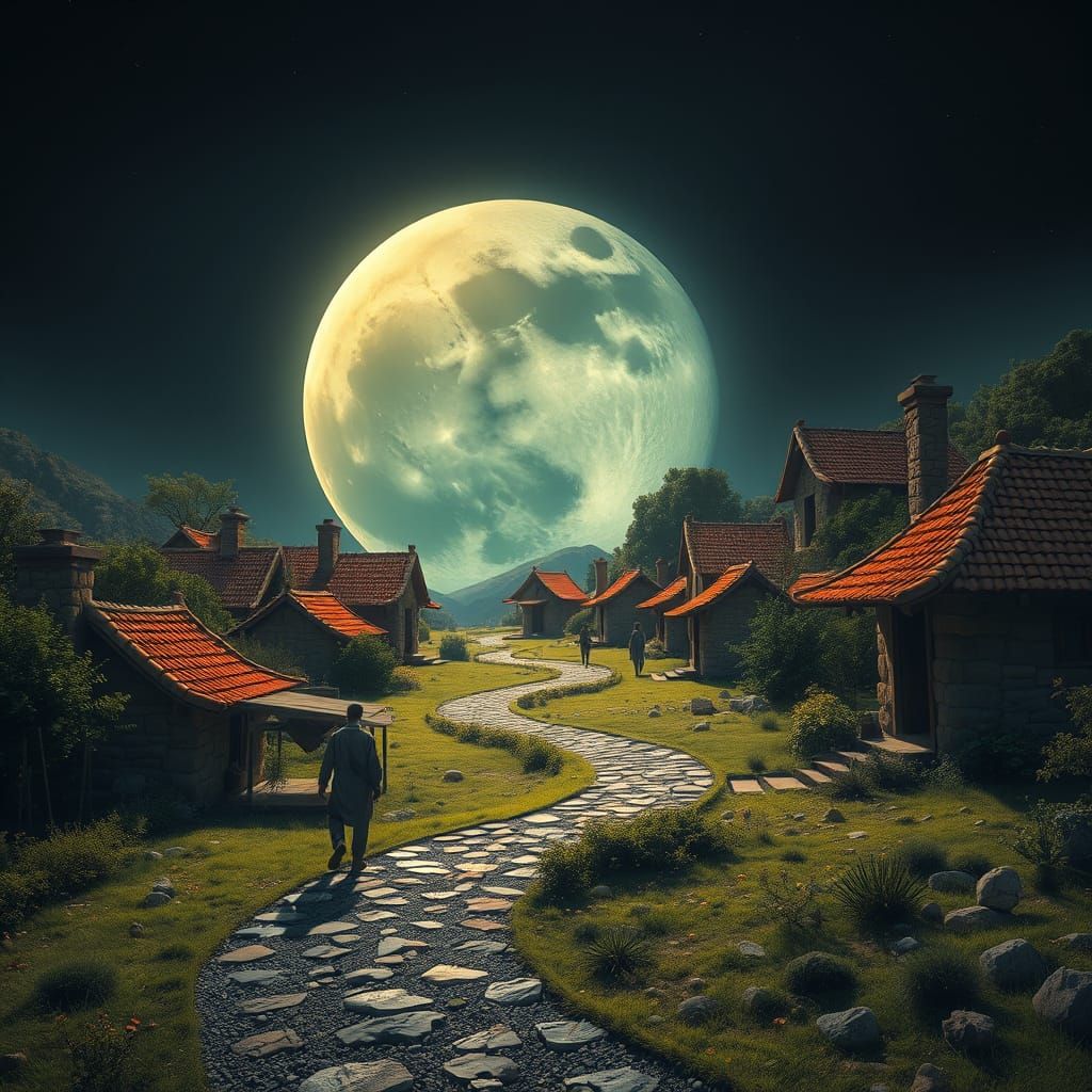Lunar Settlement on a Crescent Moon, Atmospheric Landscape