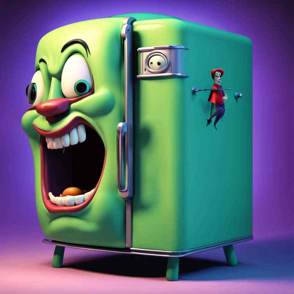 Scary 50s Refrigerator Villain in Pixar Style