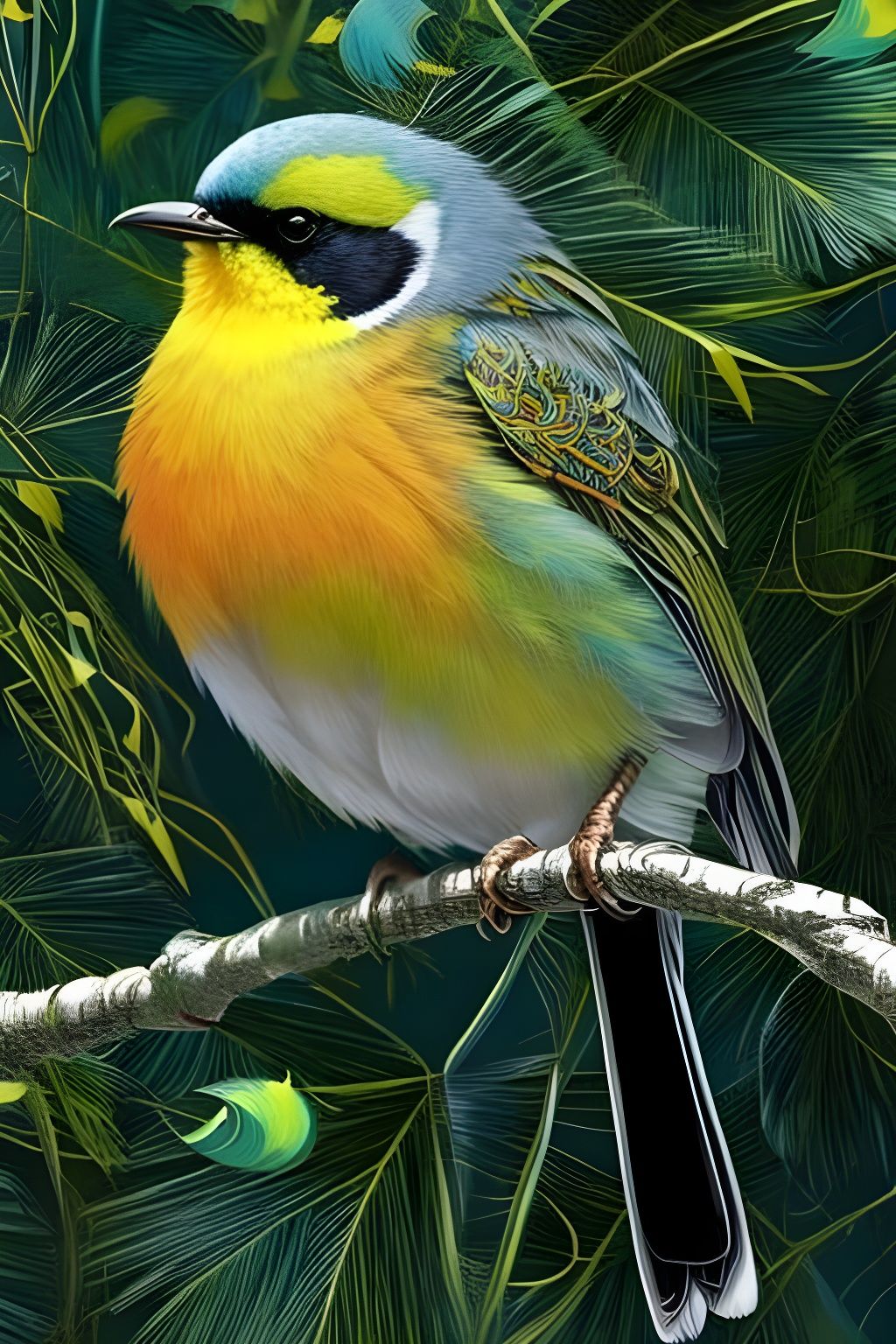 Vibrant Tropical Parula Bird Digital Art