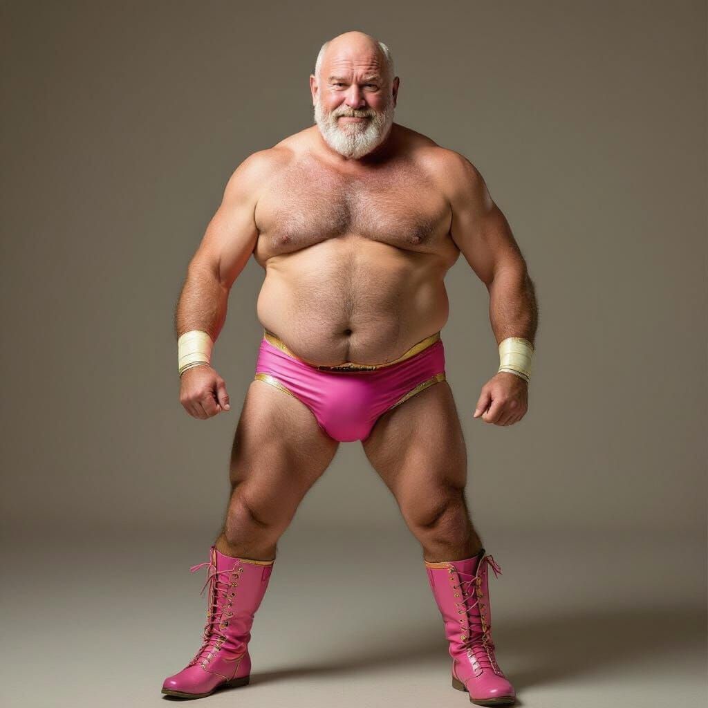 Confident Wrestler in Pink and Gold Underwear
