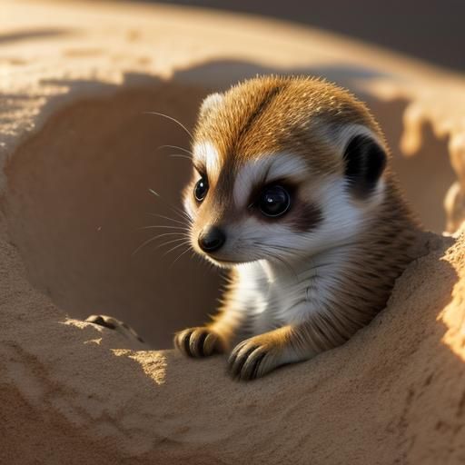 Adorable Meerkat Pup in Watercolor Burrow