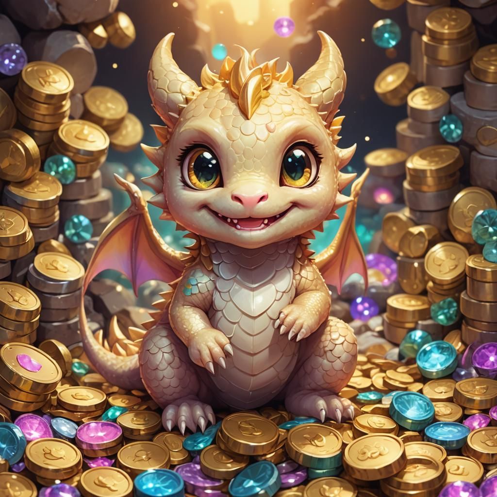 Chibi Dragon Portrait on Treasure Pile