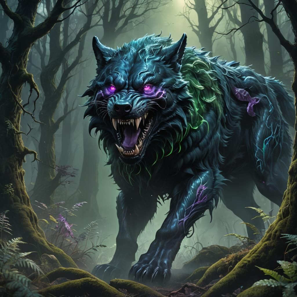 Venom Wolf Emerging from Misty Forest