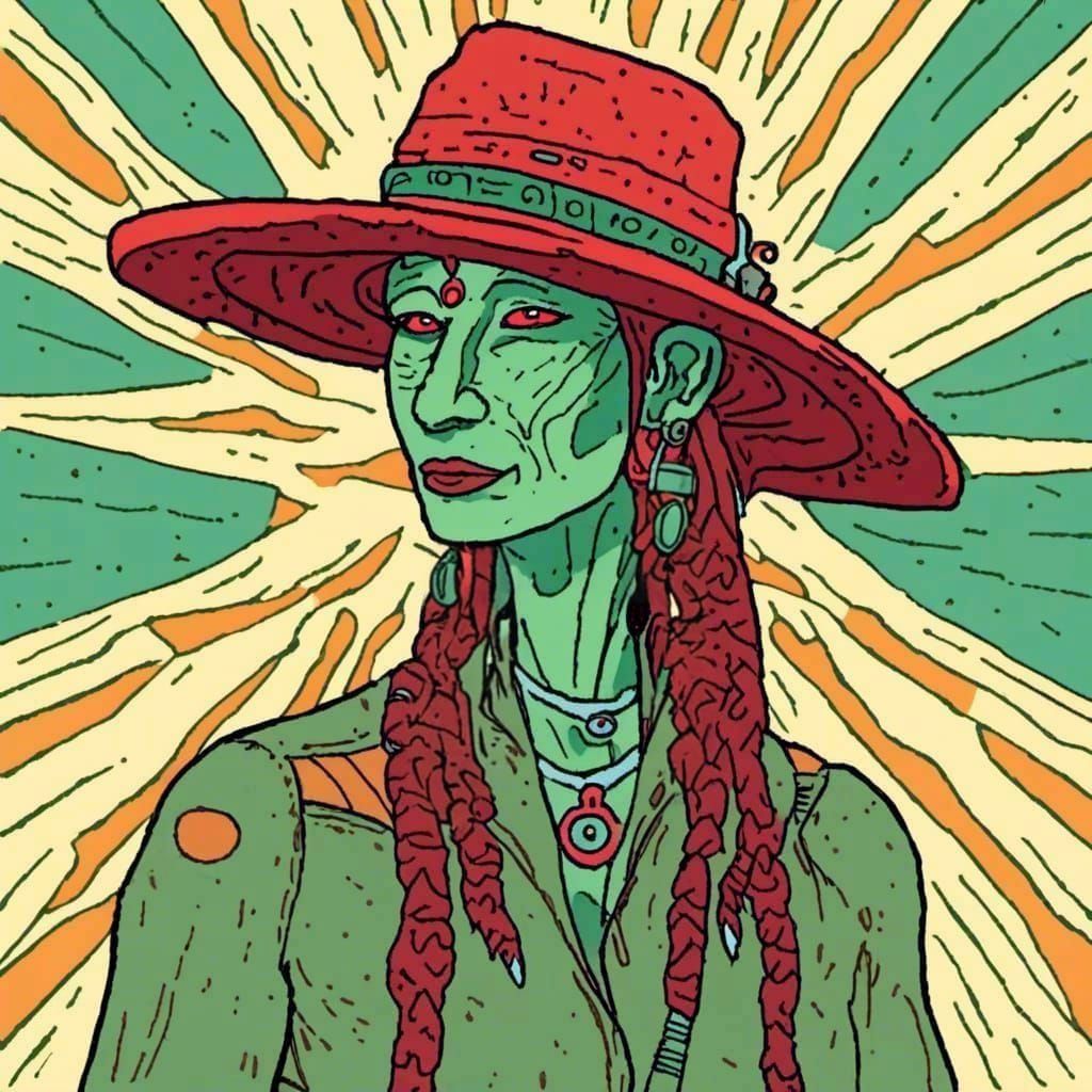 Red-Skinned Shaman Portrait in Moebius Style