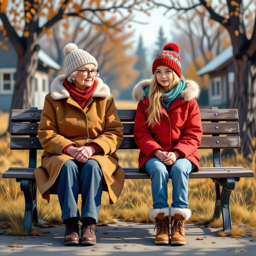 Elderly Woman Meets Her Youthful Self in Hyperrealism