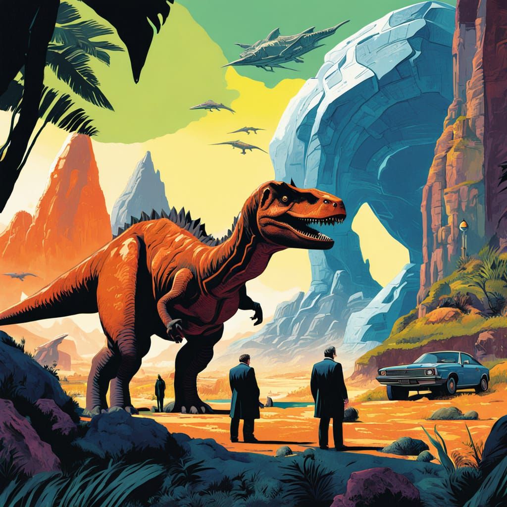 Victorian Gentleman in Jurassic Park: Impasto Watercolor