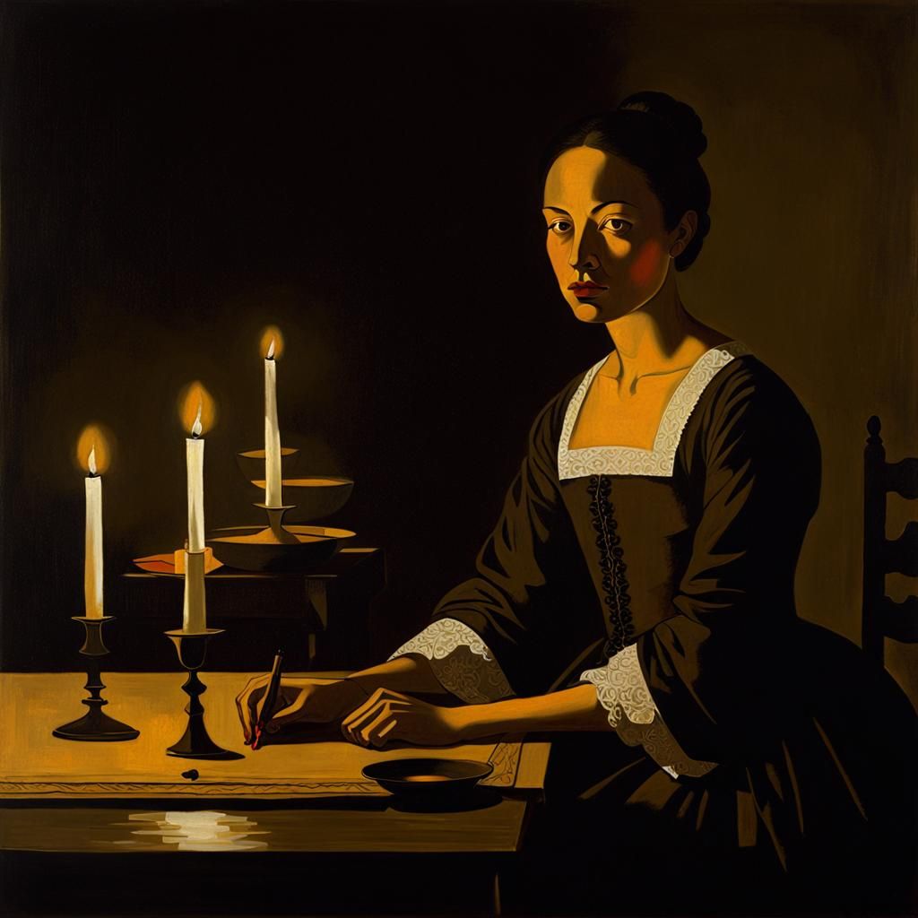 Chiaroscuro Woman at Table by Candlelight