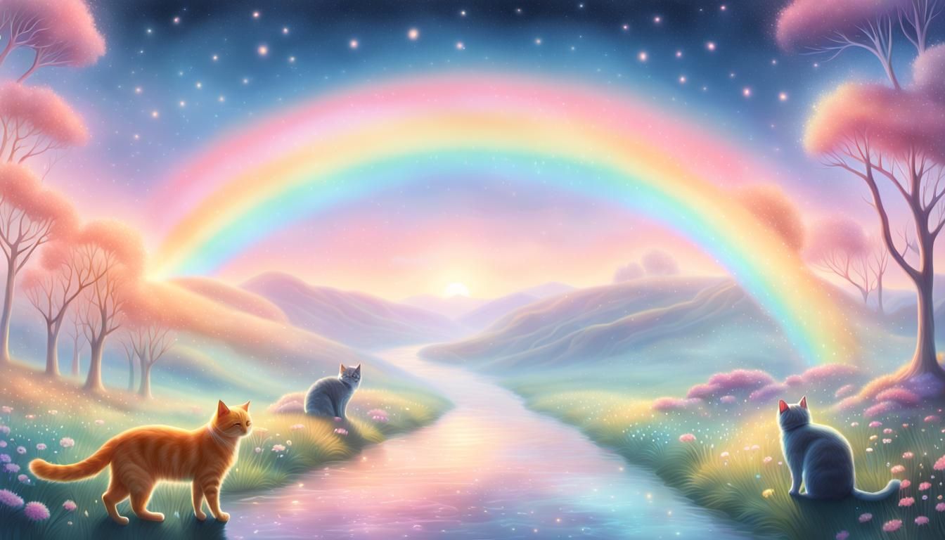 Rainbow Bridge Fantasy Art in Pastel Watercolor