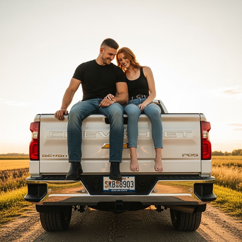 Couple on 2025 Chevy Silverado Tailgate at Sunset
