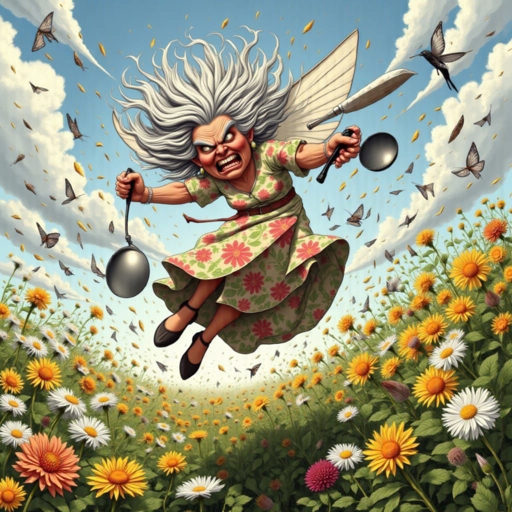 Enraged Meemaw Fairy in Whimsical Hyperrealism
