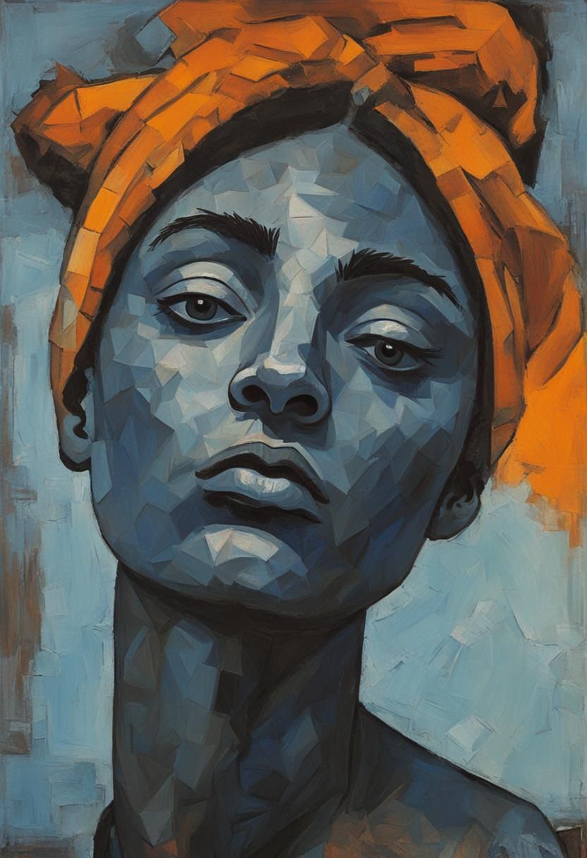 Blue Period Portrait of a Young Woman as Impasto