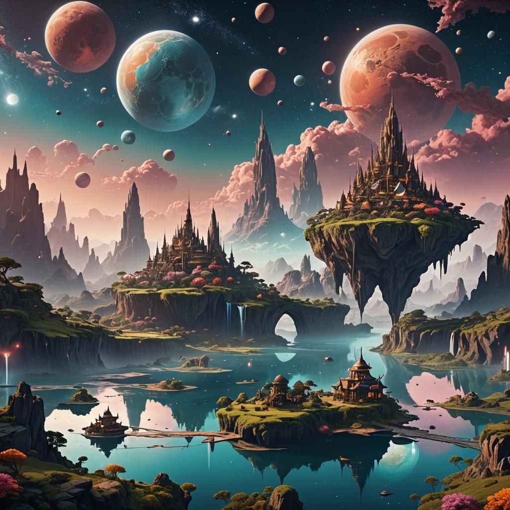 Surreal Dreamscape with Floating Islands as Matte Painting