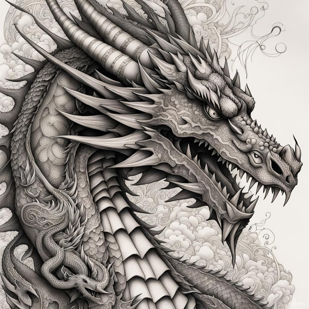 Intricate Ink Dragon Line Art Tattoo Design