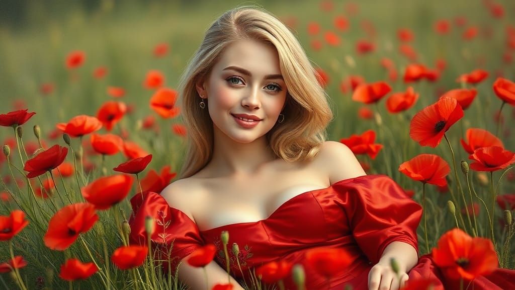 Elegant Woman in Red Dress, Oil Painting Portrait