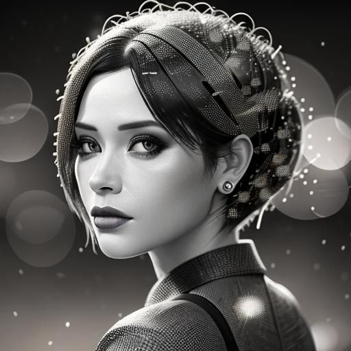 Photorealistic Black and White Portrait of Young Woman