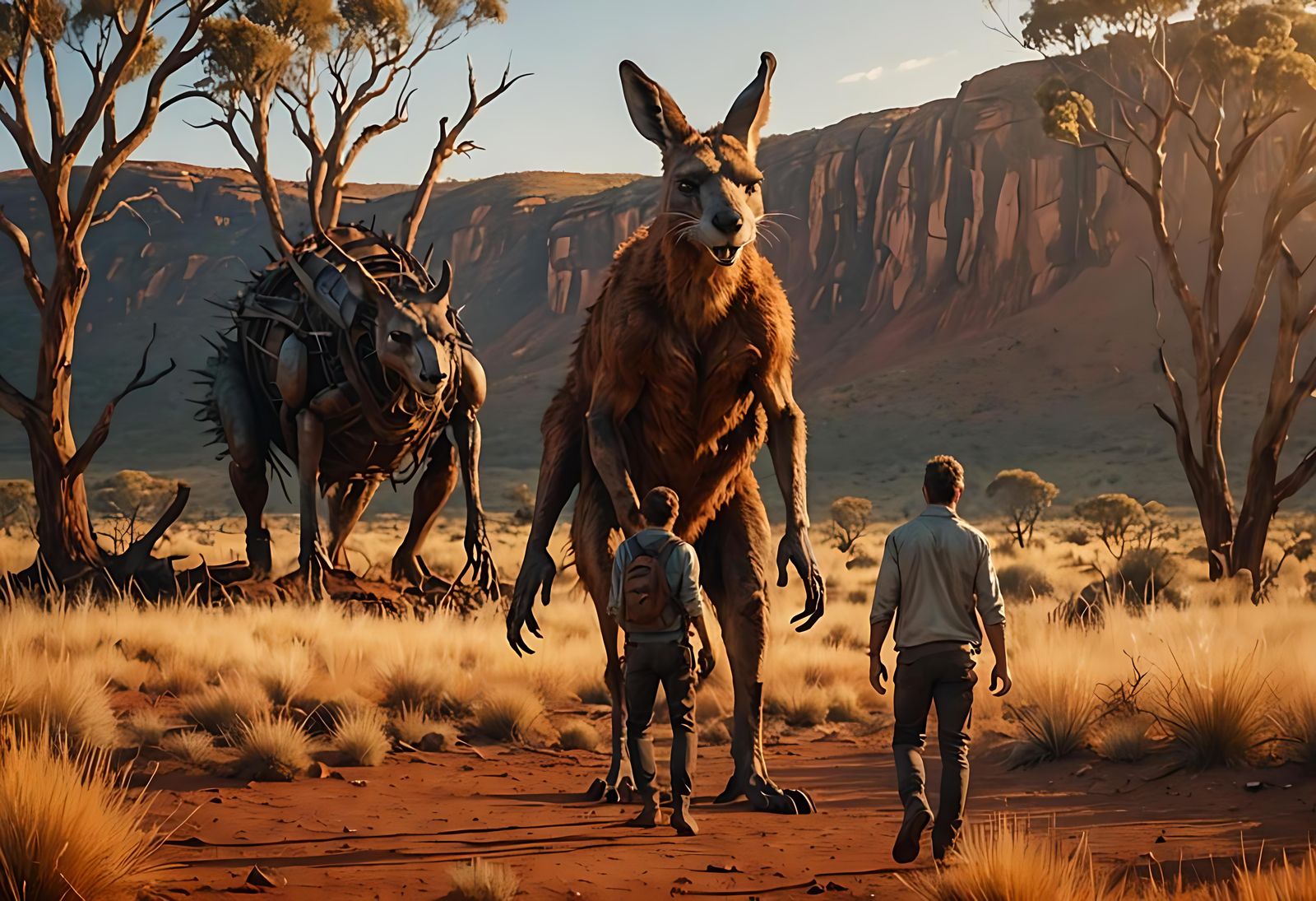 Kangaroo and Man Confronting a Reaver