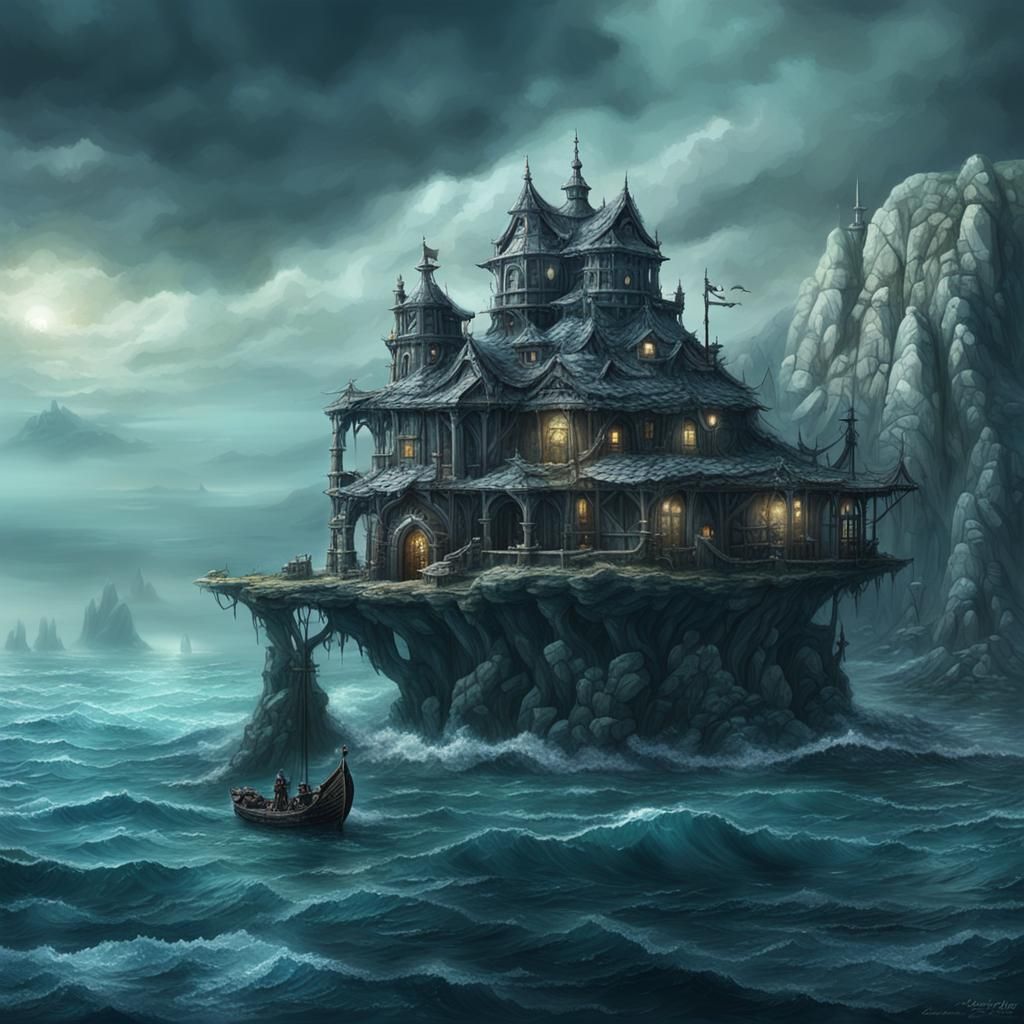 Dark Fantasy Sea Elf Outpost on the Open Sea